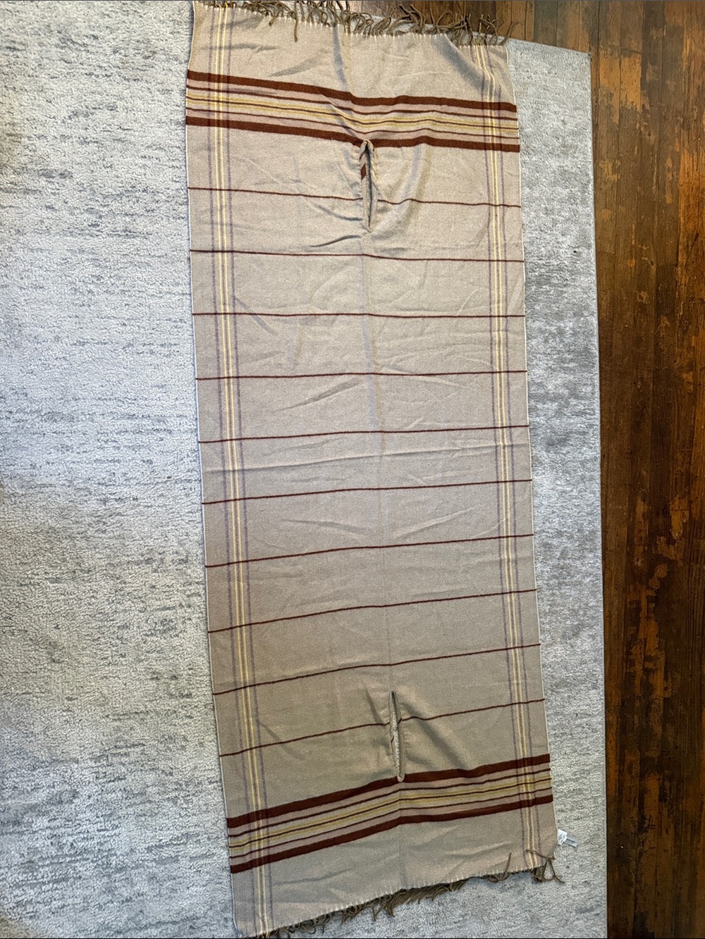 Madewell Cape Scarf Neutral Beige Striped Fringe